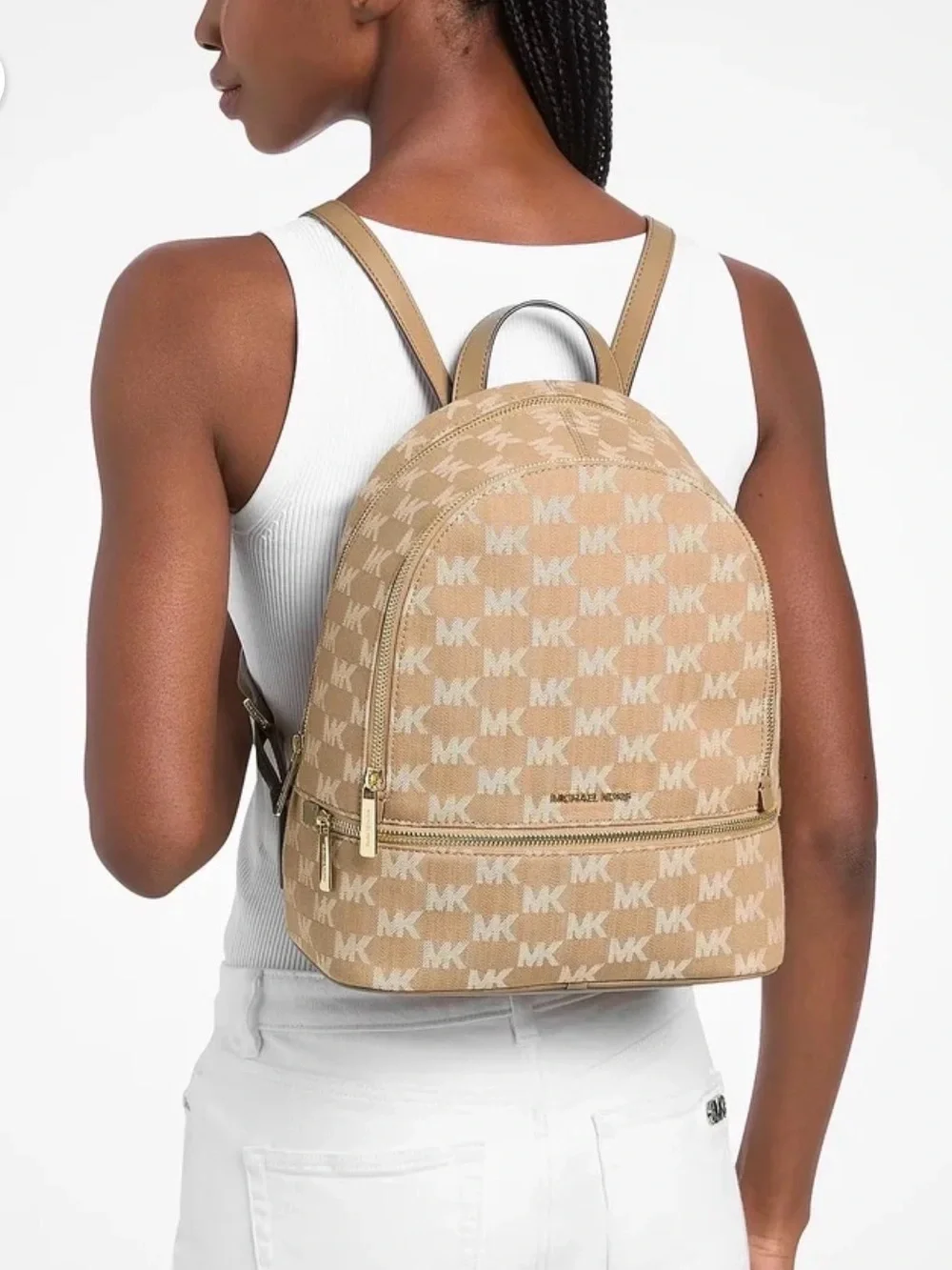 Michael Kors Rhea Medium Logo Jacquard Denim Backpack